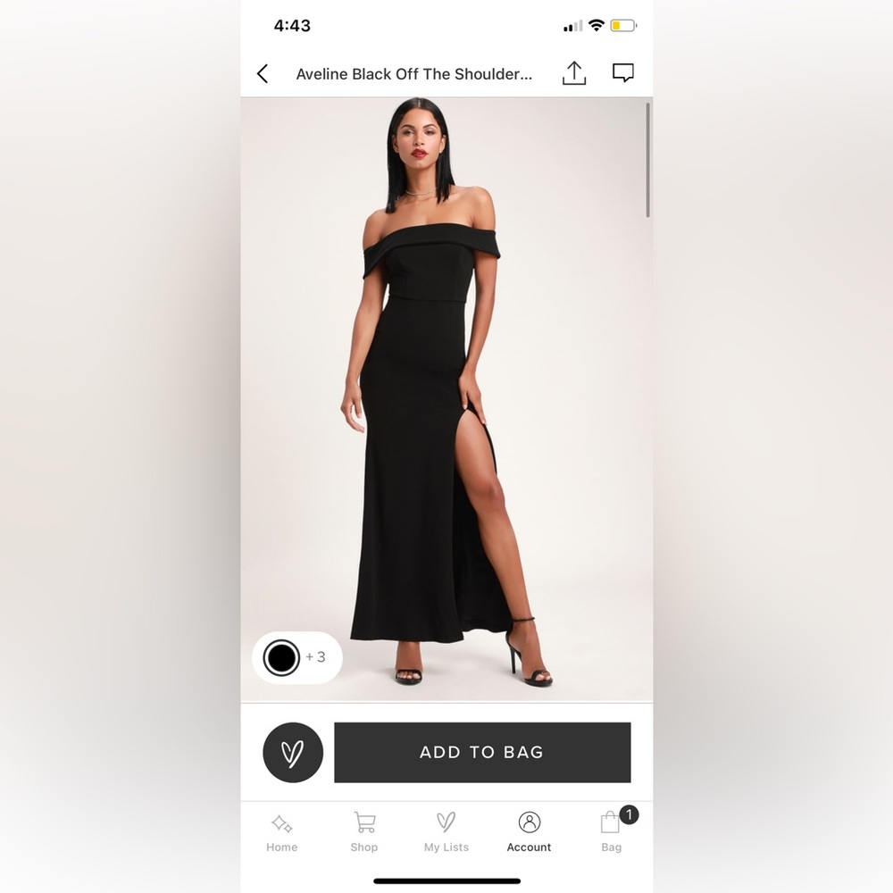 Lulus black Aveline off the shoulder dress